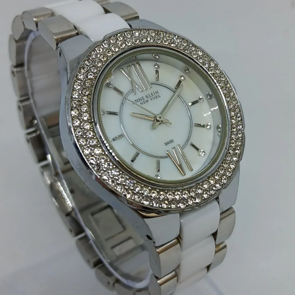Anne Klein 12/2141 Women's 35mm Silver Tone White Ceramic Changeable Bezel Watch